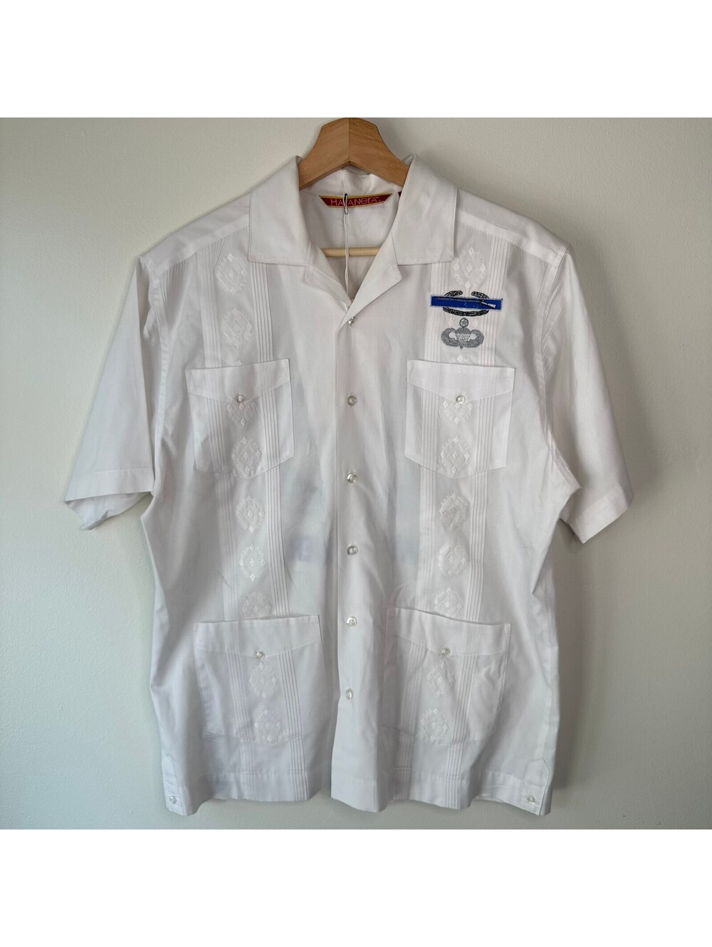 Vintage Military Airborne Brigade Embroidered Havanera Short Sleeve Shirt Small